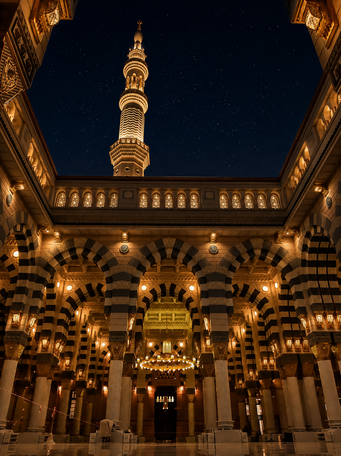 Masjid Nabawi courtyard in Madinah at night